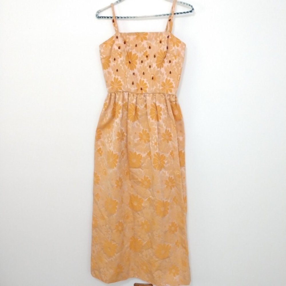 Vintage 70s Vibe Handmade Orange Floral Midi Dress